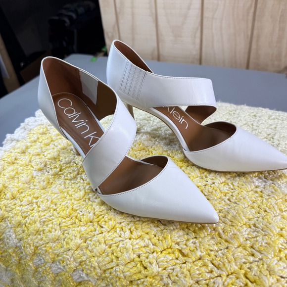 Calvin Klein Women White Leather Pointed Toe Stiletto Heel Pumps Shoes Size 10M - Picture 7 of 16